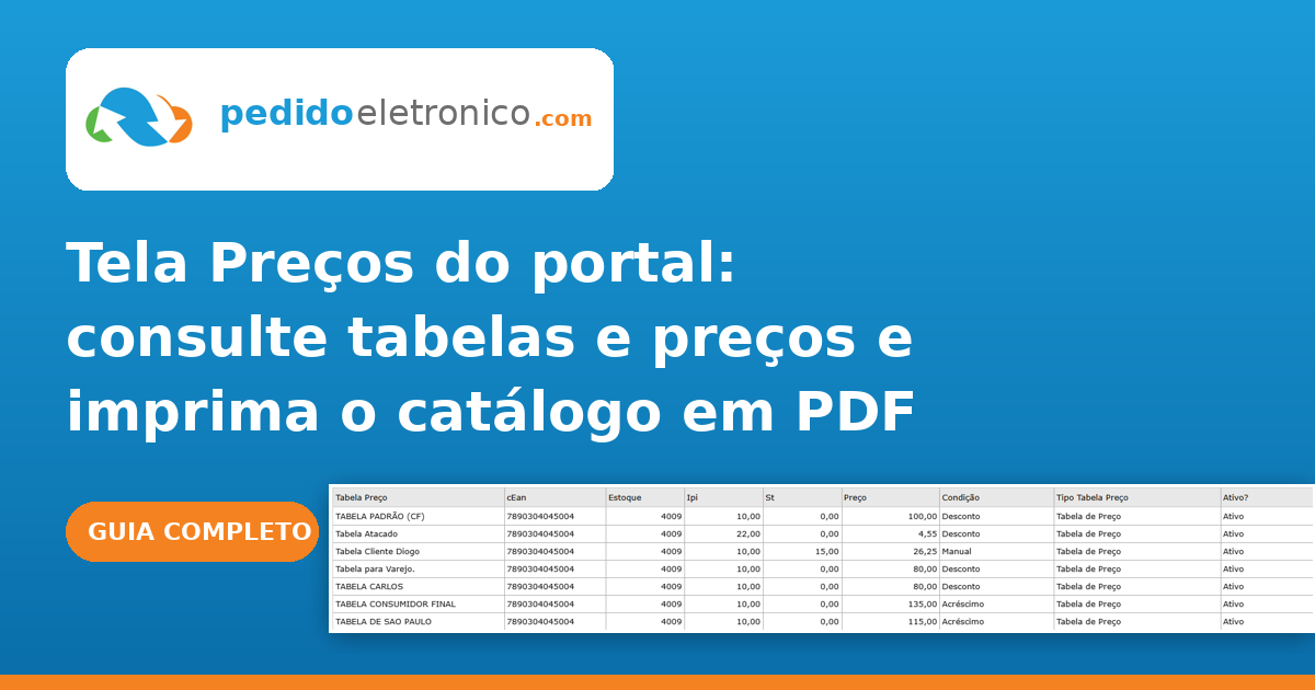 Tela Preços do portal da pedidoeletronico.com: consulta de tabelas e preços e catálogo em PDF