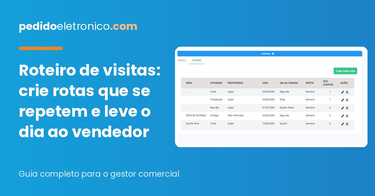 Roteiro de visitas no portal da pedidoeletronico.com: crie rotas que se repetem e leve o dia ao vendedor