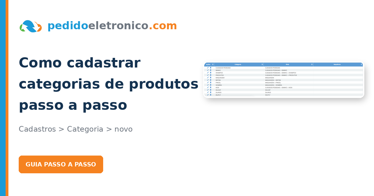 Como cadastrar categorias de produtos na pedidoeletronico.com